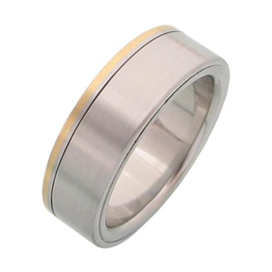 Editing:
Forged, turned, engraved, hallmarked, polished
Surface texture:
Matt, polished inside
Materials:
Stainless steel, yellow gold
Above all, special feature:
This beautiful ring has an individual engraving on the inside band in gold or platinum. Like a medallion, this unusual partner ring carries the personal message inside the safe ring.
Shape:
Ring with square profile
Category:
Friendship ring, wedding ring, wedding ring, partner ring, proposal ring, jewelry ring, poetry ring, message ring
Style:
modern design
Ring width:
6.5mm
Material thickness:
2.0mm
Special design wedding ring, partner ring, proposal ring or jewelry ring with an individual engraving that is worn hidden inside the ring that can be opened. The 6.5mm wide ring is made of durable 5mm wide matt stainless steel combined with a delicate 1mm wide matt yellow gold line. The engraved band is made of yellow gold. The ring is comfortable to wear thanks to the profile and the broken edges. The rings are sustainably produced and 100% made in Germany.