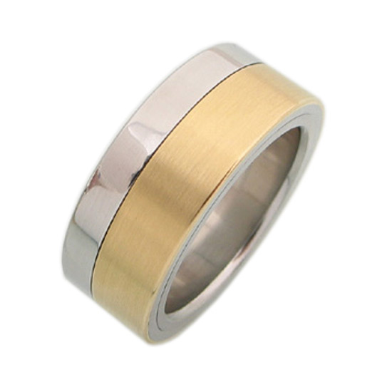 Edelstahl-Gelbgold-Ring mit innenliegendem Band in Gold